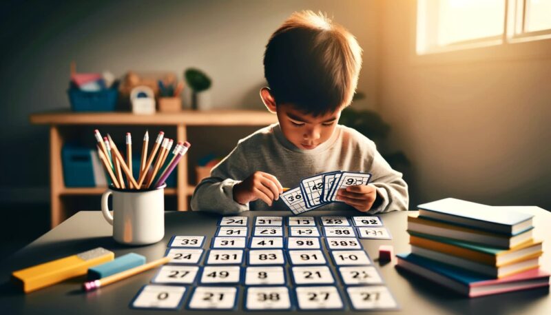 計算カードを使って練習する子供